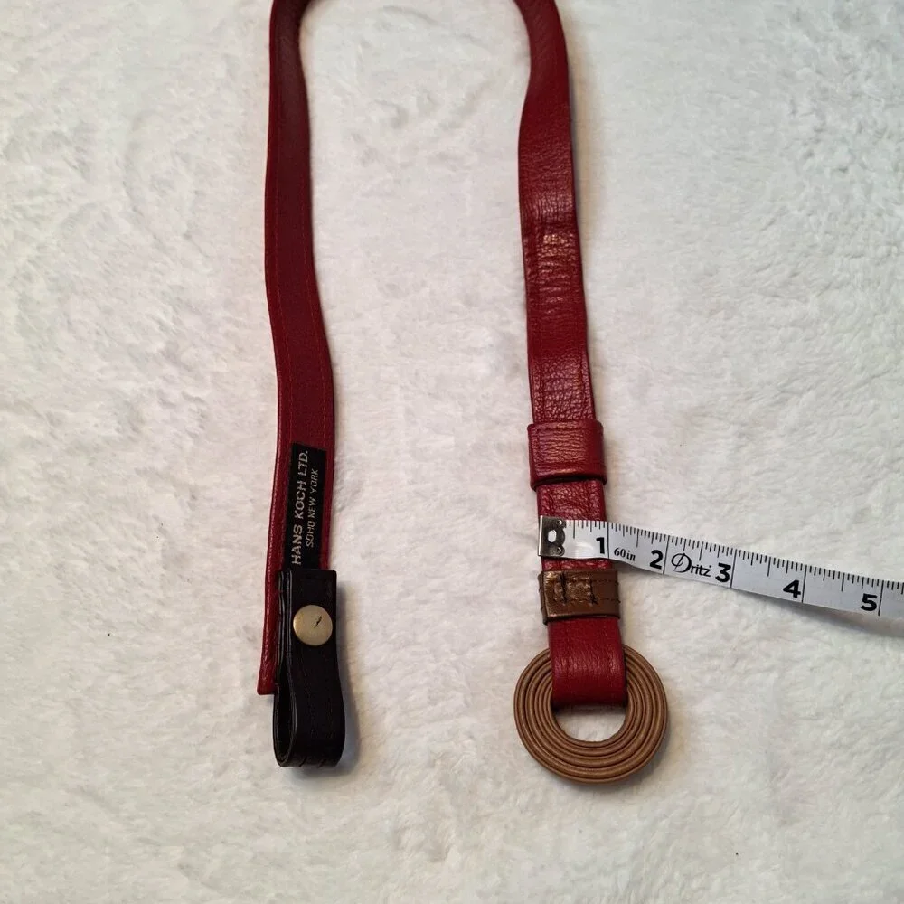 Hans Koch Ltd Red Leather Belt Vintage Minimalist Adjustable Colorblock Retro